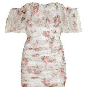 Floral pink and white off the shoulder dress